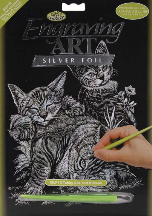 Комплект за гравиране Royal & Langnickel - Сребърна основа - котета, 20 x 25 см.