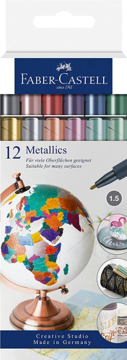 Комплект маркери Faber-Castell Metallics, 12 цвята