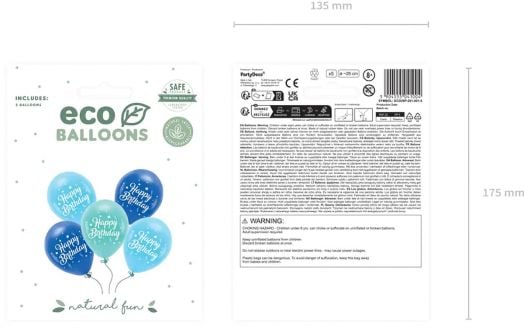 Комплект балони PartyDeco с надпис Happy Birthday, 26 см. сини