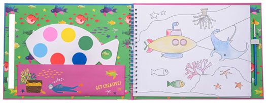 Комплект за рисуване със сухи бои Floss & Rock, My paint pad, Deep Sea - Морски животни