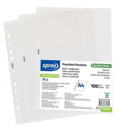 Джоб за документи Spree А4 с перфорация - 100 броя, кристал