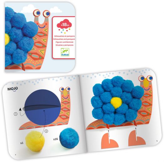 Направи сам колажи с помпони Djeco - Пухкави животни