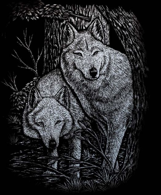 Комплект за гравиране Royal & Langnickel - Сребърна основа - вълци, 20 x 25 см.