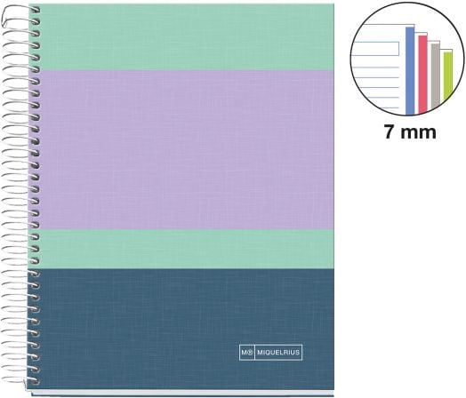 Тетрадка Miquelrius Rider Purple A5 със спирала, 140 листа с широки редове