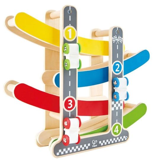 Дървена играчка Hape - Многоцветна писта с коли