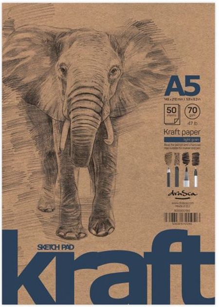 Скицник Drasca Elephant Kraft, A5 50 листа