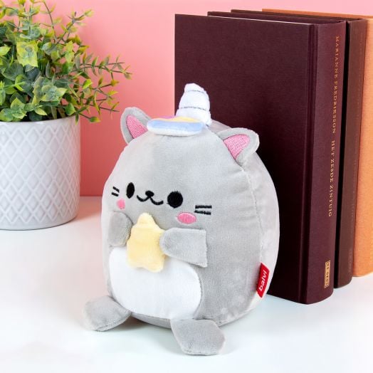 Ограничител за книги Balvi - Плюшено коте Kawaii, сиво