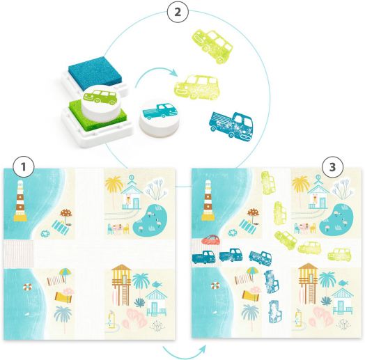 Креативен комплект Djeco: Направи картини с печати Traffic