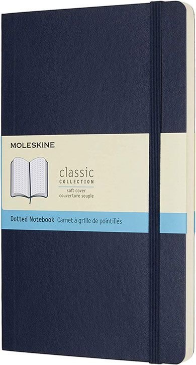 Класически син тефтер Moleskine Classic Sapphire Blue с меки корици и листа на точки