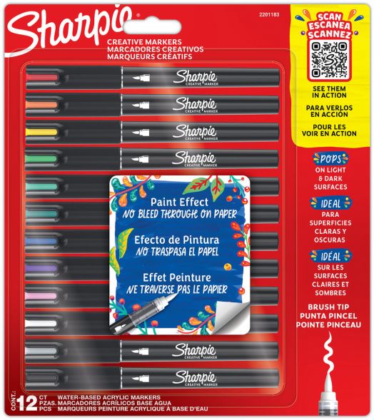 Комплект акрилни маркери Sharpie Creative Brush Tip, 12 цвята