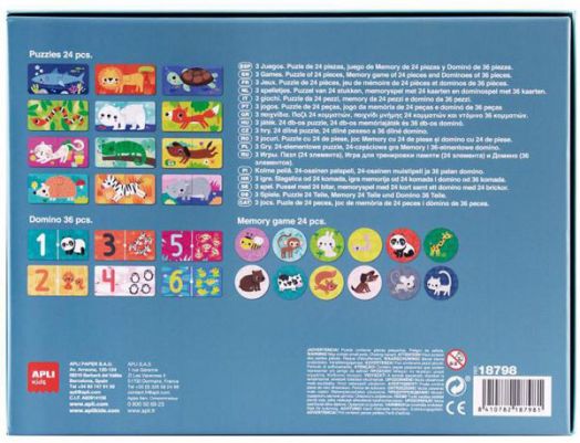 Комплект от 3 игри Apli Kids - Пъзел, Домино и Мемори игра