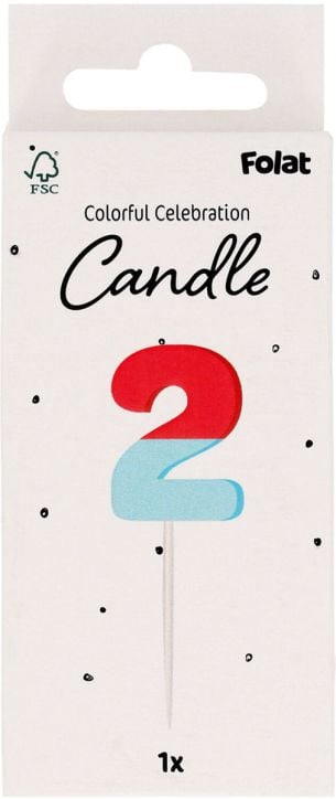 Свещ за рожден ден Folat Stripetastic - Цифра 2