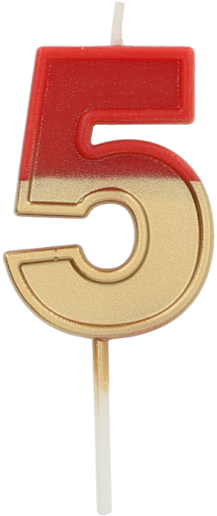 Свещ за рожден ден Folat - Цифра 5, червена и златна
