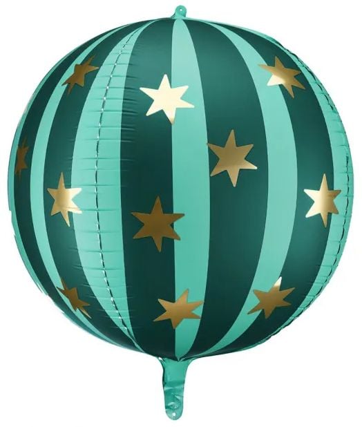 Фолиев балон PartyDeco - Зелена топка със златни звезди, 75 см.