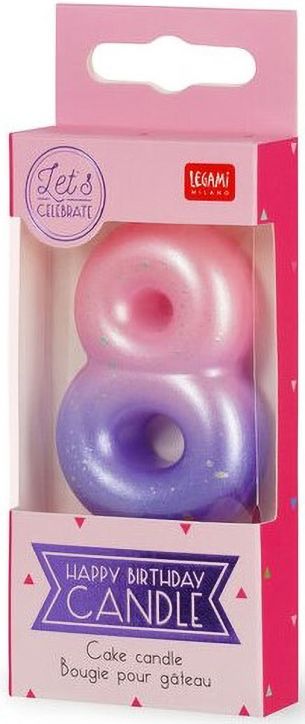 Свещ за рожден ден Legami - Цифра 8, розова