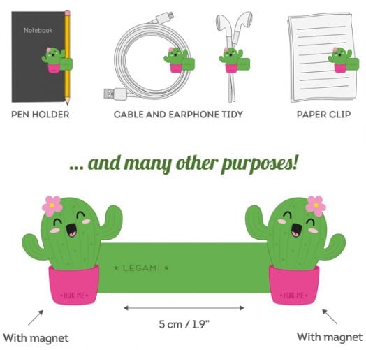 Мултифункционален магнитен клипс Legami Cactus Hug Me, 5 см.