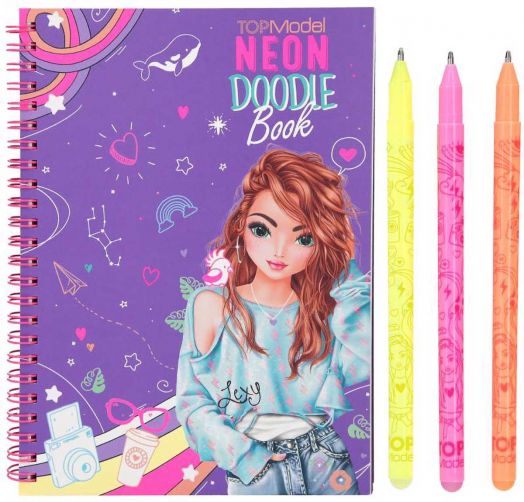 Книжка за оцветяване Top Model - Neon Doodle с 3 химикалки