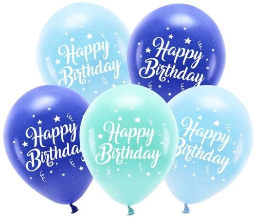 Комплект балони PartyDeco с надпис Happy Birthday, 26 см. сини