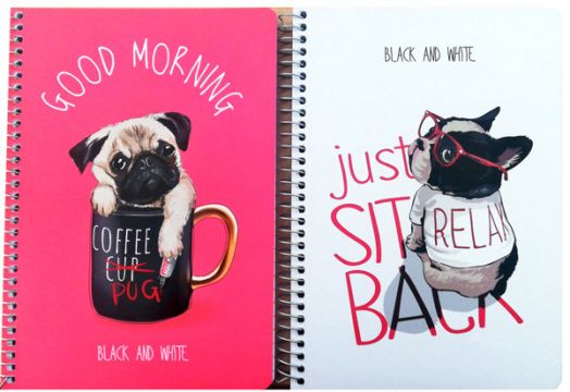 Тетрадка Black & White А5 със спирала и 2 теми, 80 листа - широки редове