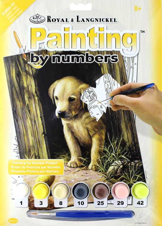 Комплект за лесно рисуване с акрилни бои Royal & Langnickel - Кученце и пиле