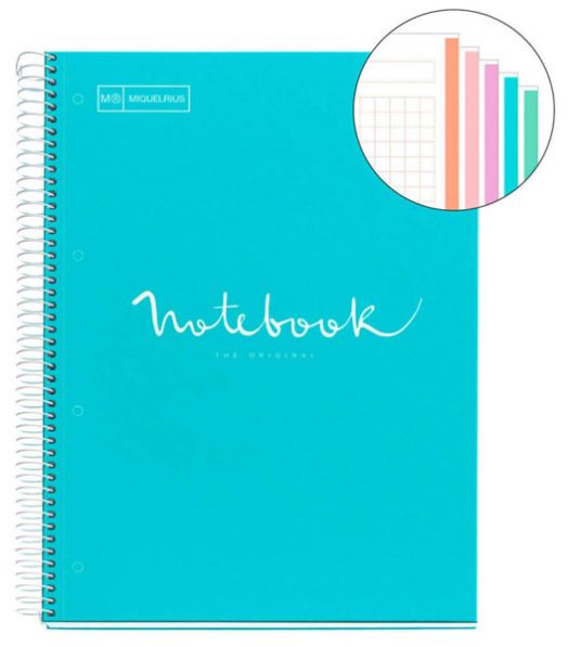 Тетрадка Miquelrius Emotions А4 със спирала, 120 листа на малки квадратчета, светлосиня