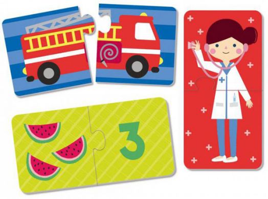 Комплект от 3 пъзела Apli Kids - Числата, Транспорт, Професии