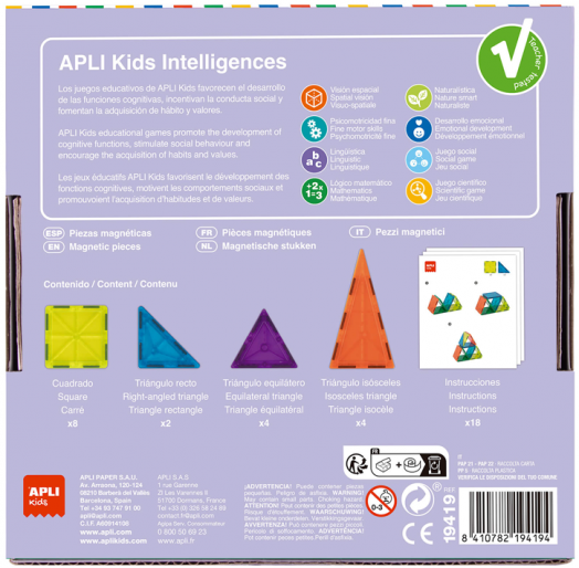 Конструктор Apli Kids - Прозрачни магнитни плочки, 18 бр.