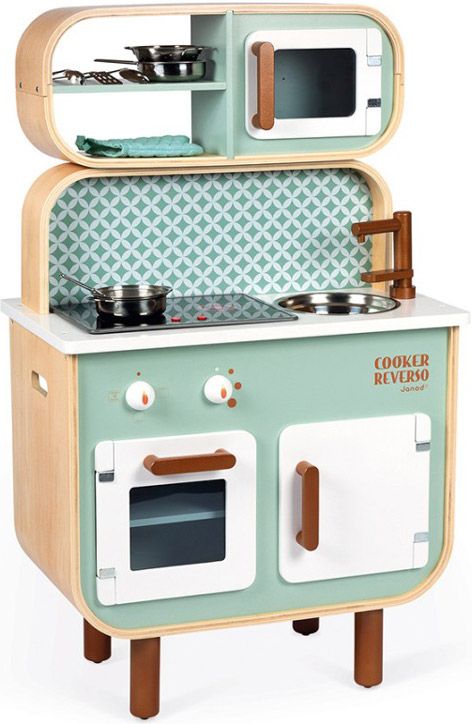 Детски комплект Janod - Двустранна дървена кухня