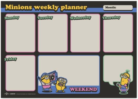 Седмичен планер - пад Minions А4, 52 листа