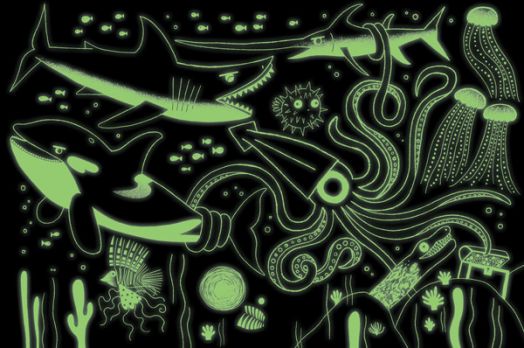 Детски светещ пъзел Mudpuppy: Океански хищници, 100 части