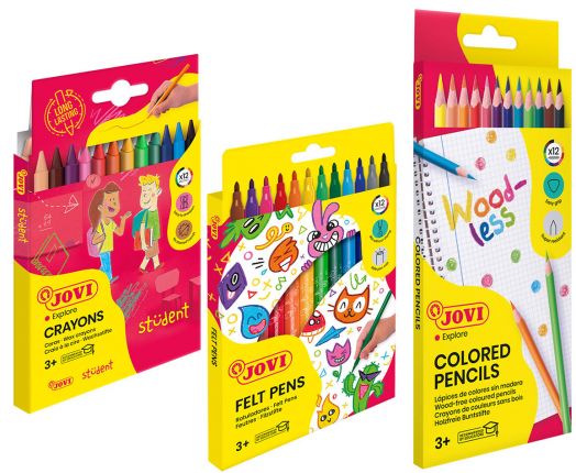 Комплект Jovi - Флумастери, пастели и цветни моливи, 12 цвята