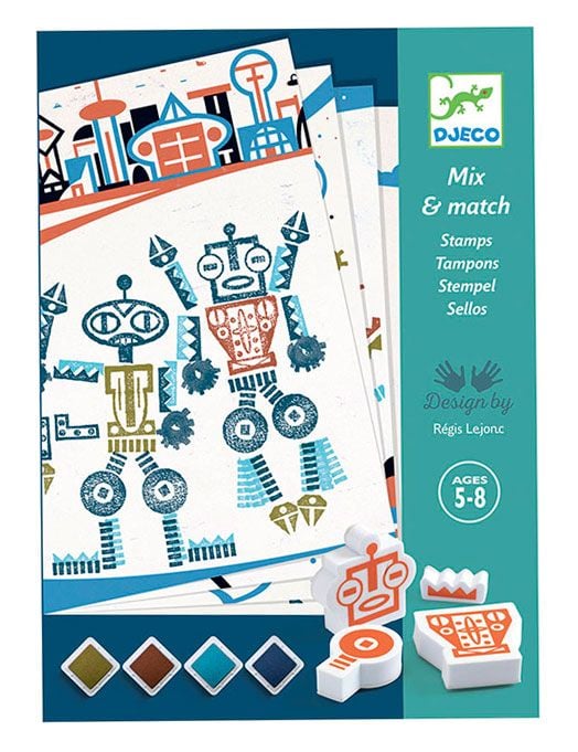 Творчески комплект Djeco - Рисуване с печати, Извънземни роботи