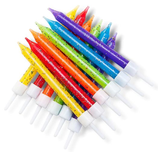 Свещички Creative Party - Пастелни цветове с брокат, 12 бр.