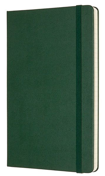 Голям лавровозелен тефтер Moleskine Classic Myrtle Green с твърди корици и листа на широки редове