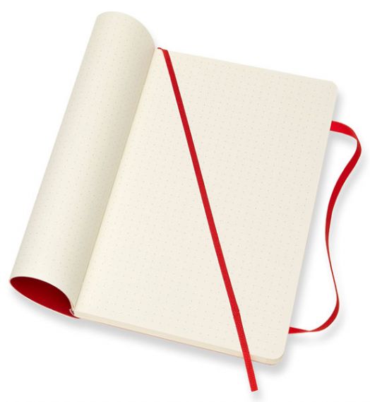Голям червен тефтер Moleskine Classic Red Scarlet Dotted с твърди корици и листа на точки