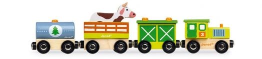 Дървена магнитна играчка Janod - Влак, ферма