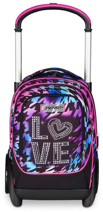 Ученическа раница на колела Seven Detach Glow Love и телескопична дръжка