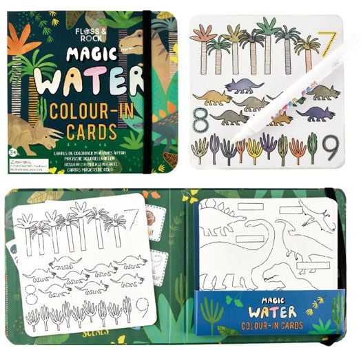 Оцветяване с вода Floss & Rock, Magic Colour-in cards, Dinosaur - Динозаври