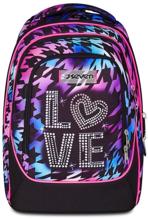 Ученическа раница на колела Seven Detach Glow Love и телескопична дръжка