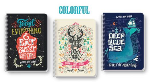 Тетрадка Black & White B5 със спирала и 3 теми, 105 листа - широки редове