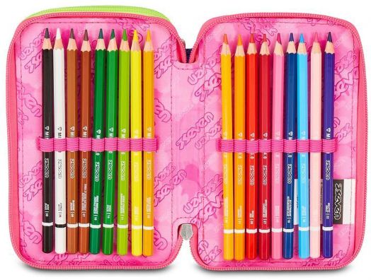 Ученически несесер Seven Write Down Fluo с три отделения, пълен