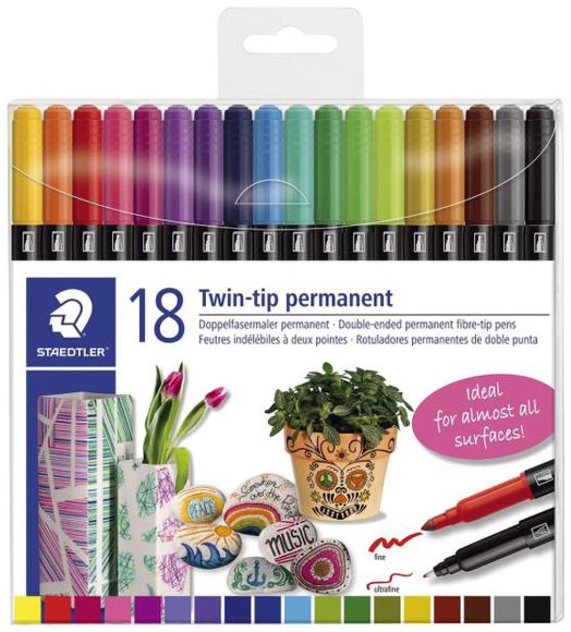 Перманентни двувърхи маркери Staedtler, 18 цвята