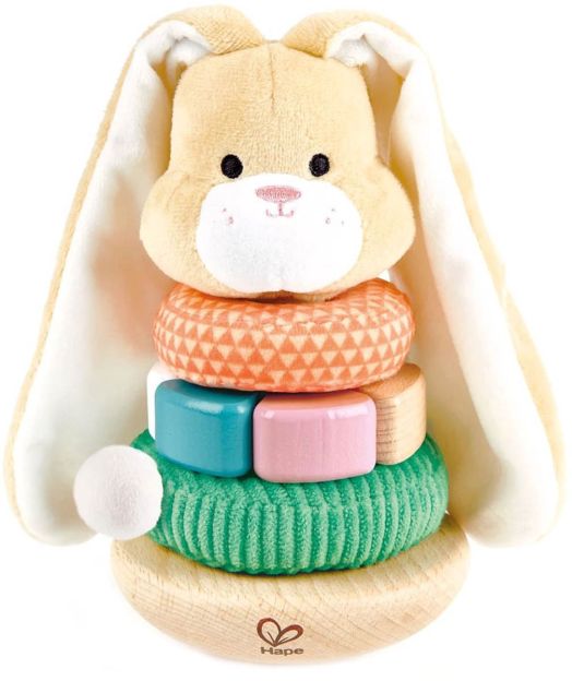 Бебешка играчка Hape - Конус за нанизване, Зайче