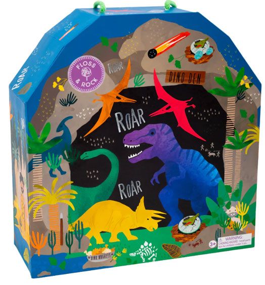 Кутия за игра с дървени фигурки Floss & Rock, Dinosaurs - Динозаври