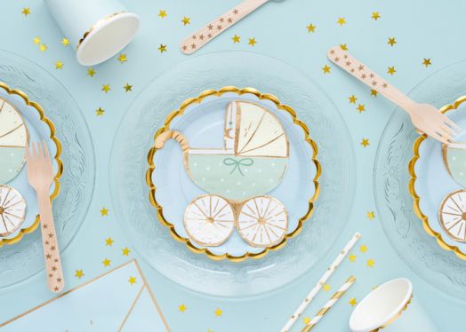 Салфетки PartyDeco - Синя бебешка количка, 20 бр.