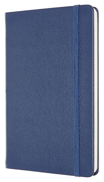 Кожен класически тефтер Moleskine Classic Leather Blue с твърди корици и листа на широки редове