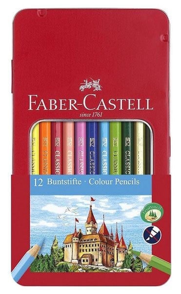Комплект 12 цветни моливи Faber-Castell в метална кутия
