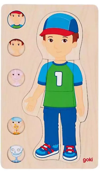 Дървен пъзел Goki - Скрита антомия, момче