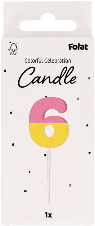 Свещ за рожден ден Folat Stripetastic - Цифра 6