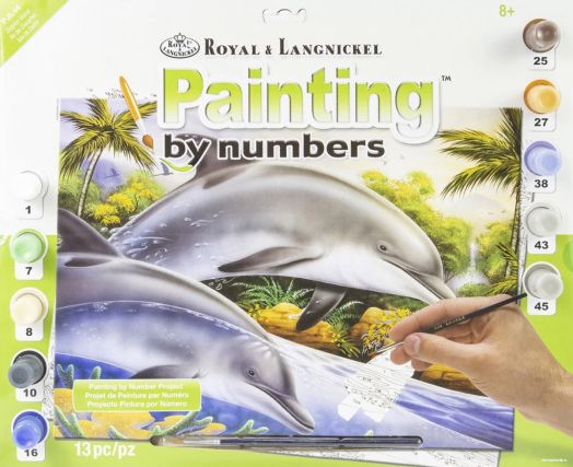 Комплект за лесно рисуване с акрилни бои Royal & Langnickel - Делфини